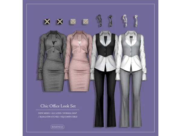 Alpha [RIMINGS] Chic Office Look Set - The Sims 4 Custom Content