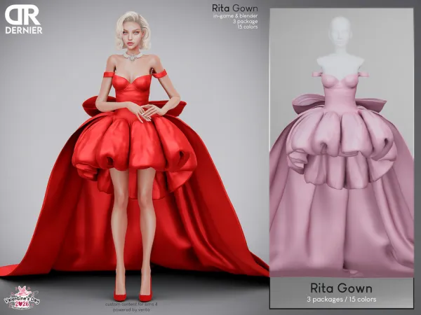 Alpha DERNIER Rita Gown by VentaStudio - The Sims 4 Custom Content
