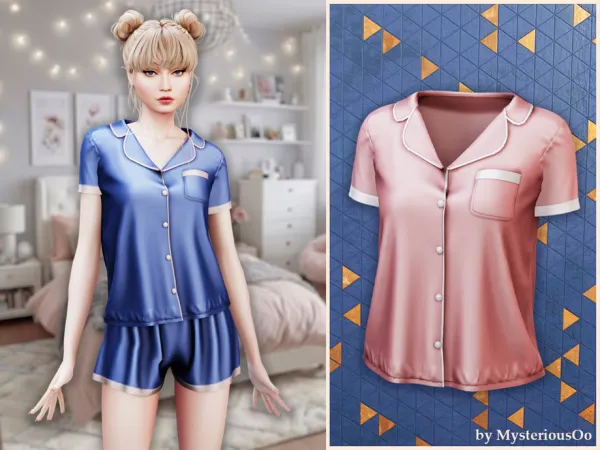 Alpha Silky pajama button shirt by MysteriousOo - The Sims 4 custom content