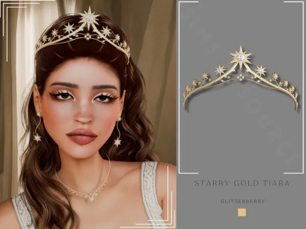 Alpha Starry Gold Tiara by Glitterberryfly - The Sims 4 Custom Content