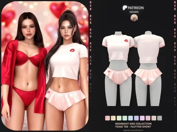 Alpha Midnight Kiss Collection P271 Tease Tee Flutter Short - The Sims 4 Custom Content