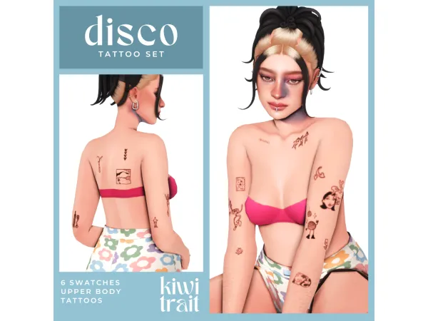 Mix disco tattoo set by kiwitrait - The Sims 4 Custom Content