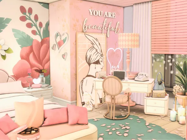 Maxis Match Pink Heart Bedroom - The Sims 4 Custom Content