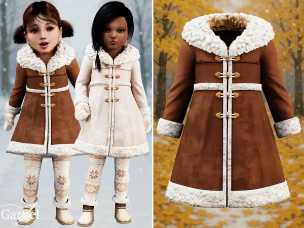 Alpha Toddler Warm winter coat with fur trim and toggles by Garfiel - The Sims 4 custom content