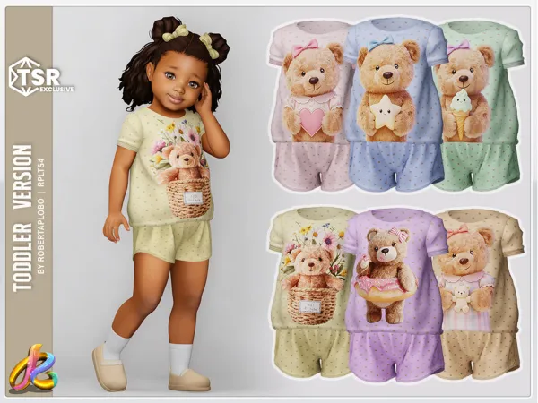Alpha 344 Toddler Girl SET Teddy Bear Summer Sleepwear by thesimsresource - The Sims 4 Custom Content