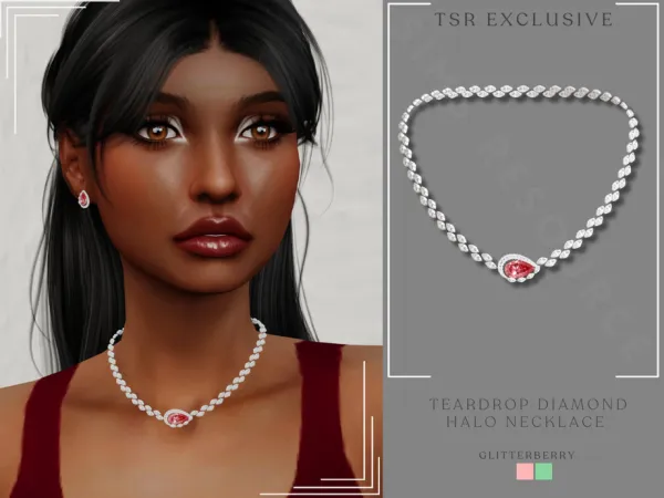 Alpha Teardrop Diamond Halo Necklace by Glitterberryfly - The Sims 4 Custom Content