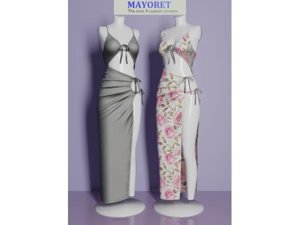 Alpha LS Friska Satin Long dress - The Sims 4 Custom Content