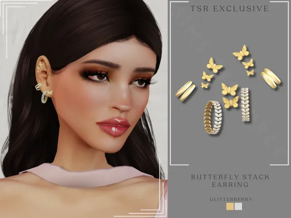 Alpha Gold Butterfly Stack Earring by Glitterberryfly - The Sims 4 Custom Content