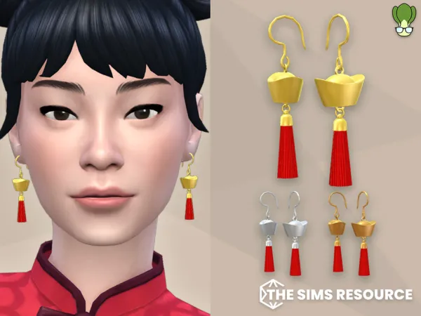 Maxis Match Lucky Yuanbao (Gold Ingot) Earrings - The Sims 4 Custom Content