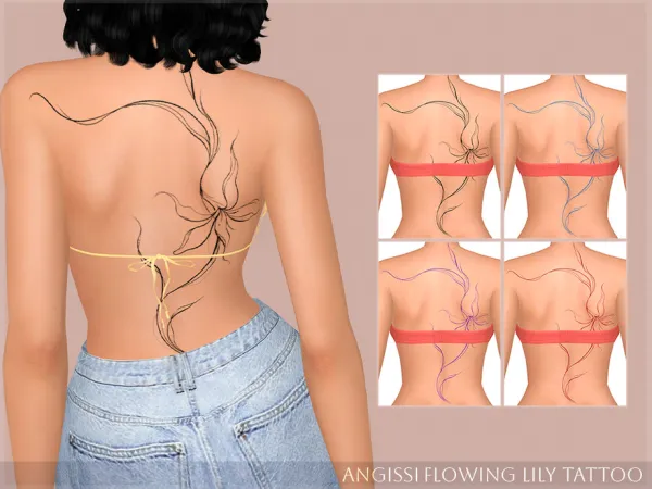 Mix Flowing Lily Tattoo by ANGISSI - The Sims 4 custom content