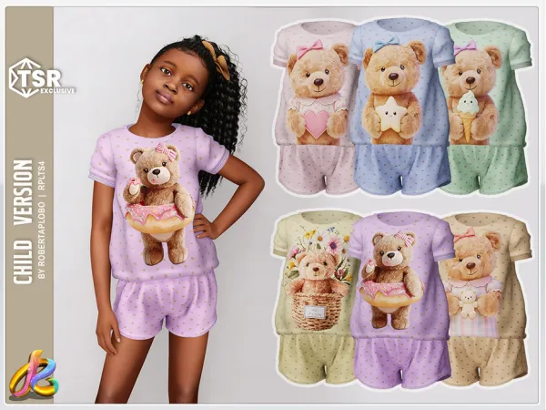 Alpha 344 Child Girl SET Teddy Bear Summer Sleepwear by RobertaPLobo - The Sims 4 Custom Content