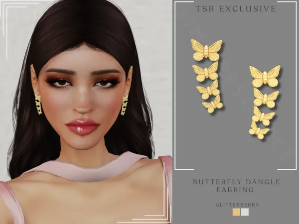 Alpha Gold Butterfly Dangle Earring by Glitterberryfly - The Sims 4 Custom Content