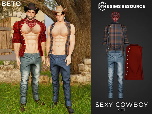 Alpha Sexy Cowboy Set by Beto_ae0 - The Sims 4 Custom Content