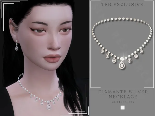 Alpha Diamante Silver Necklace by Glitterberryfly - The Sims 4 Custom Content