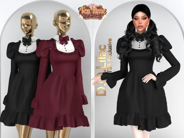 Alpha Gothic Bows Ruffles Dress DO2158 by DOLilac - The Sims 4 custom content