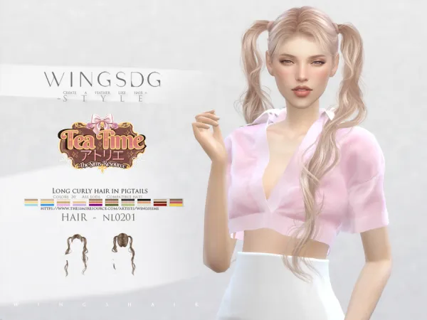 Alpha WINGS NL0201 Long curly hair in pigtails by wingssims - The Sims 4 Custom Content