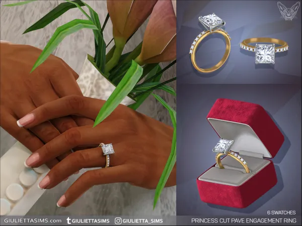Alpha Princess Cut Diamond Pave Engagement Ring by feyona - The Sims 4 Custom Content