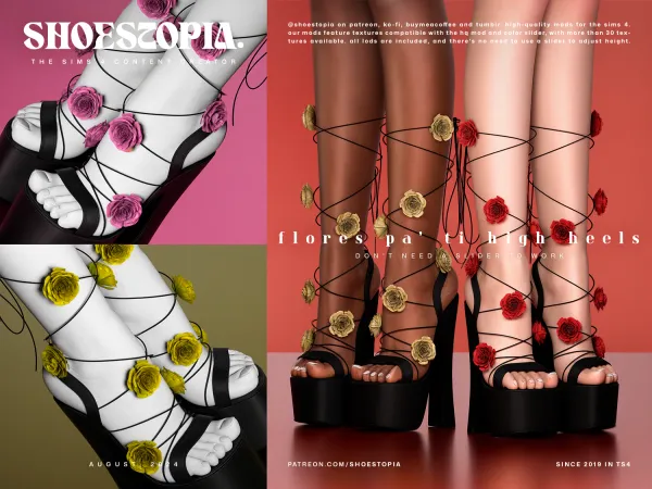 Alpha Shoestopia Flores Pa' Ti High Heels Auto Height - The Sims 4 Custom Content