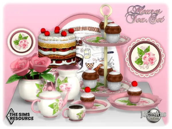 Mix Fleures tea set by jomsims - The Sims 4 Custom Content