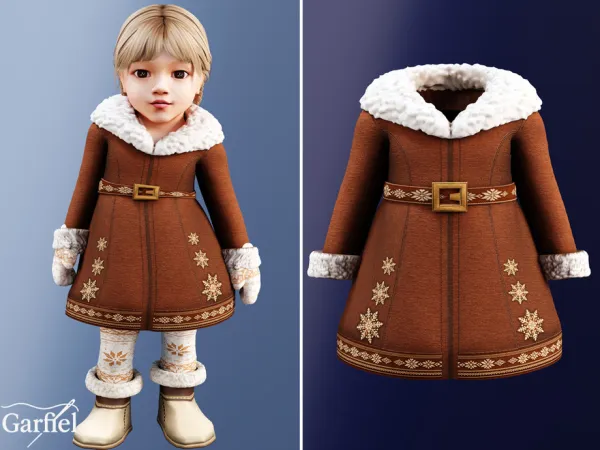Alpha Infant Cozy belted winter coat with snowflake embroidery by Garfiel - The Sims 4 Custom Content