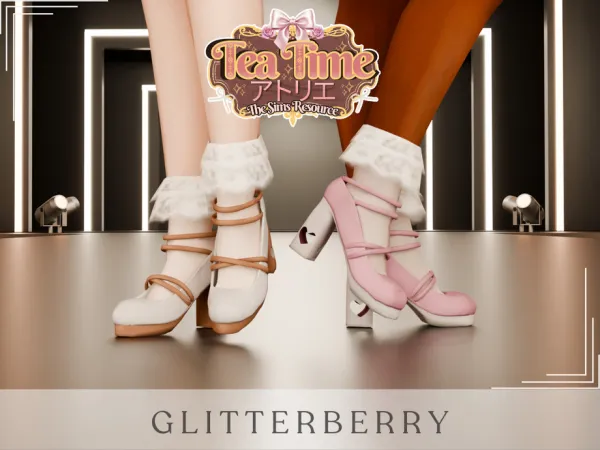 Mix Tea Time Heart Chunky Heel Mary Jane Shoes by Glitterberryfly - The Sims 4 Custom Content